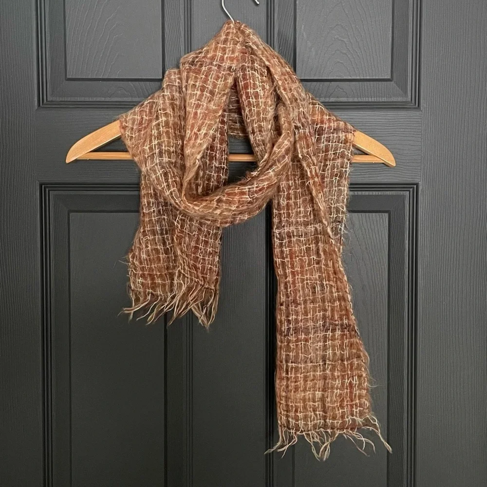 HIGHLANDS Vintage Mohair Wool Winter Scarf Made In Scotland Brown One Size